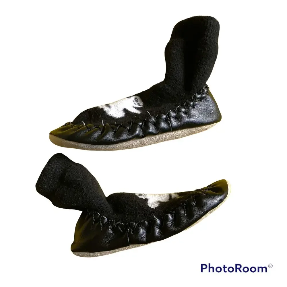 Ghost Moccasin Slipper Socks - Black White - 10-12T